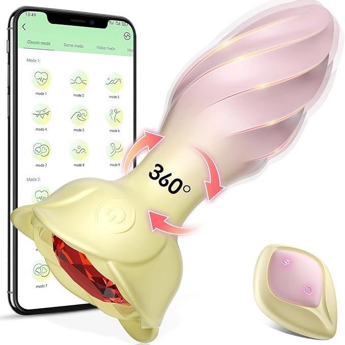 هزاز زهرة دوار 360 درجة يتم التحكم فيه عبر تطبيق - 10 أوضاع اهتزاز ومقاومة للماء